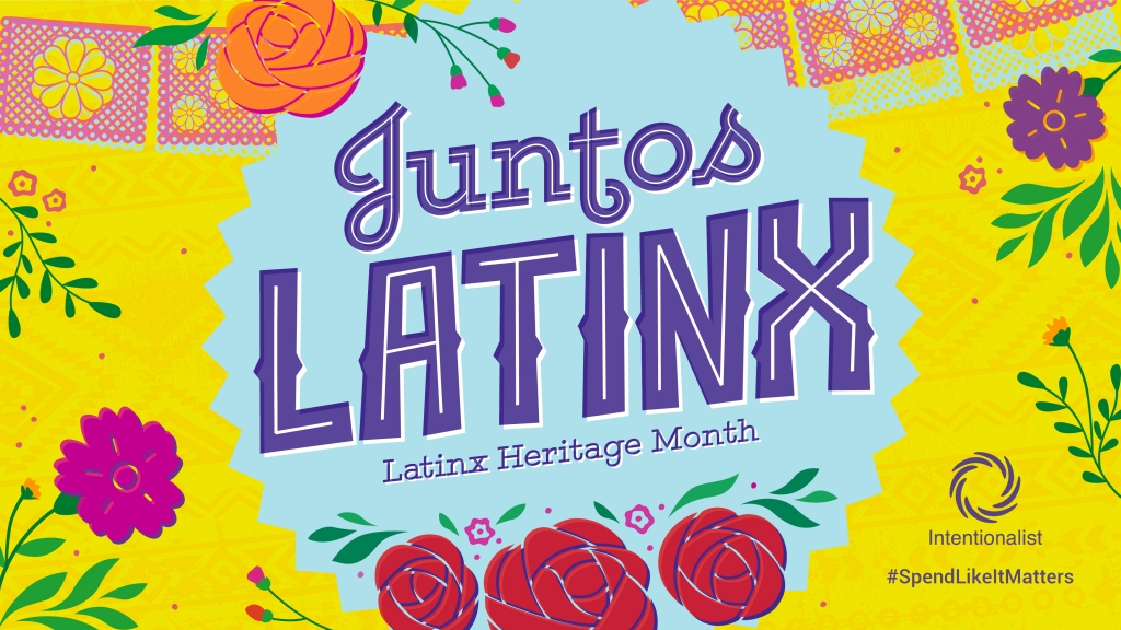 A colorful image with floral illustrations that reads Juntos Latinx - Latinx Heritage Month.