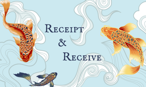 AANHPI Heritage Month artwork with koi fish and the words Receipt & Receive