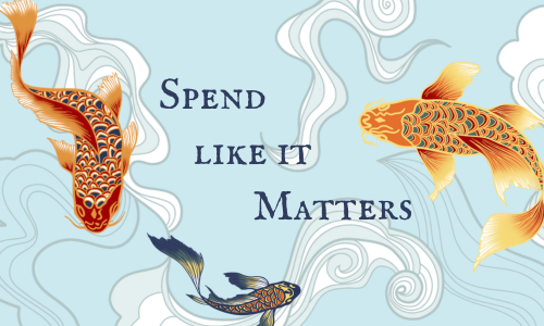 AANHPI Heritage Month artwork featuring koi fish and the words Spend Like It Matters